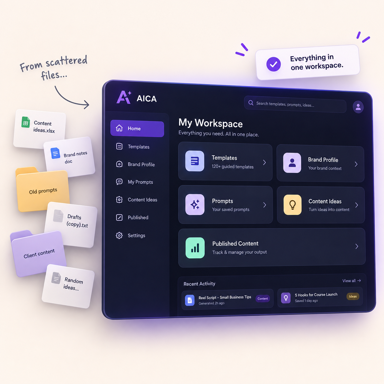 AICA Built-In Workspace bringing scattered files into one place