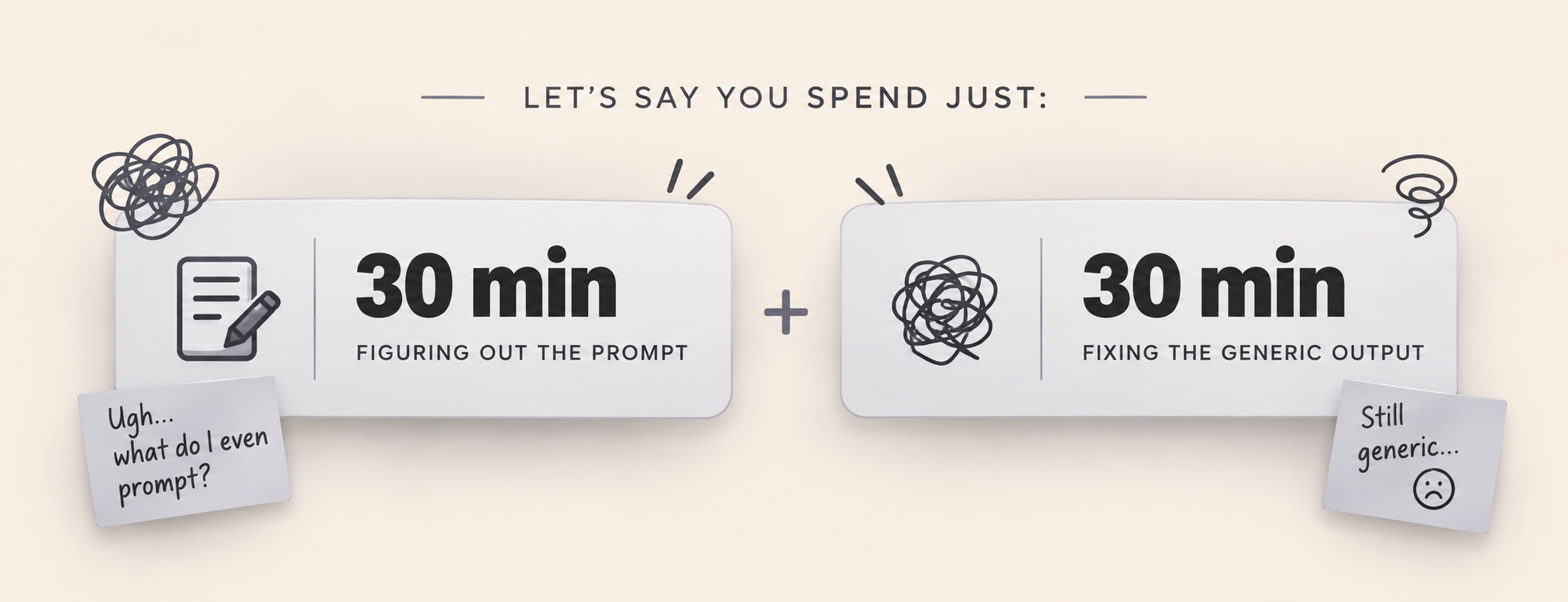 Let's say you spend just 30 minutes figuring out the prompt plus 30 minutes fixing the generic output